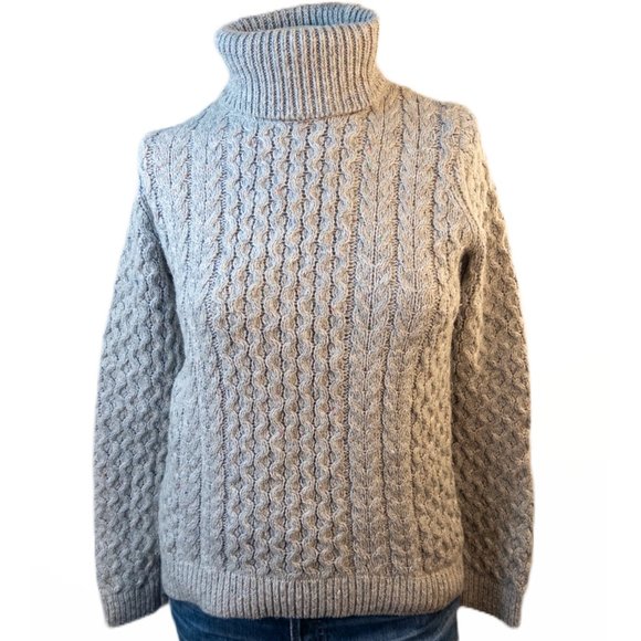 Lands End Womens Size XS Sweater Grey Cable Knit Turtleneck Long Sleeve Wool New - Picture 1 of 10